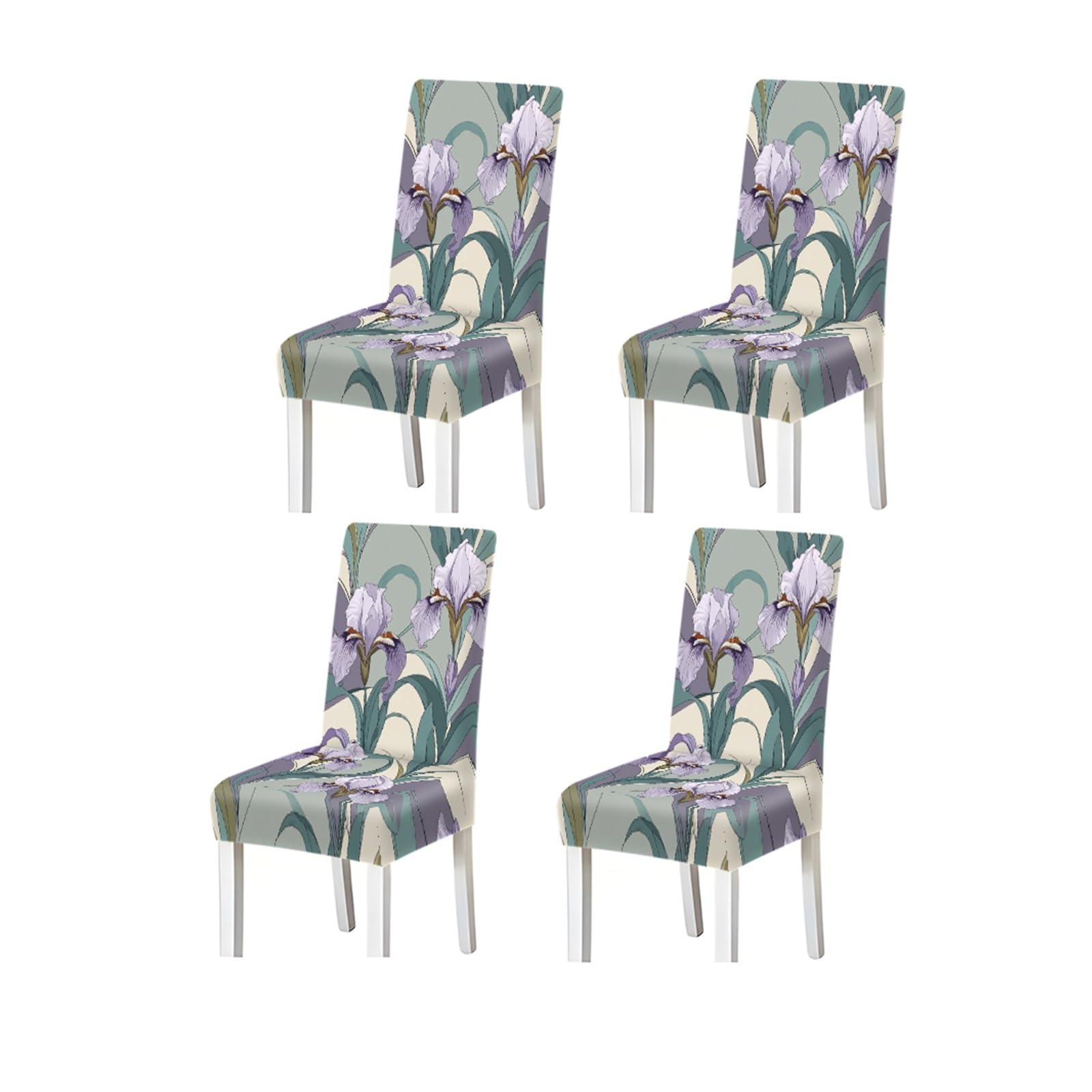 KXUAUV Art Deco Iris Floral Print Stretch Dining Chair Covers, For Home Kitchen Dining Room Party, 2/4/6 PCS Seat Protectors for Restaurant Hotel Party(4PCSChair cover)