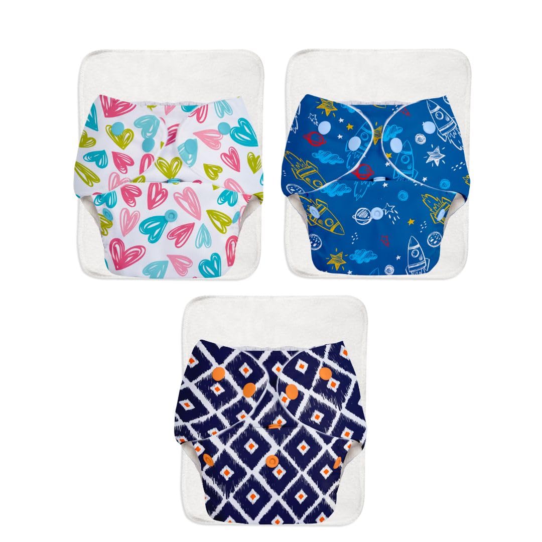 superbottoms 3 Basic Assorted Reusable Cloth Diaper For Babies 0-3 Years | Freesize, Adjustable, Washable & Organic (Comes With Quick Dry Foladable, Dry Feel Pad /Soaker / Insert)-image-16