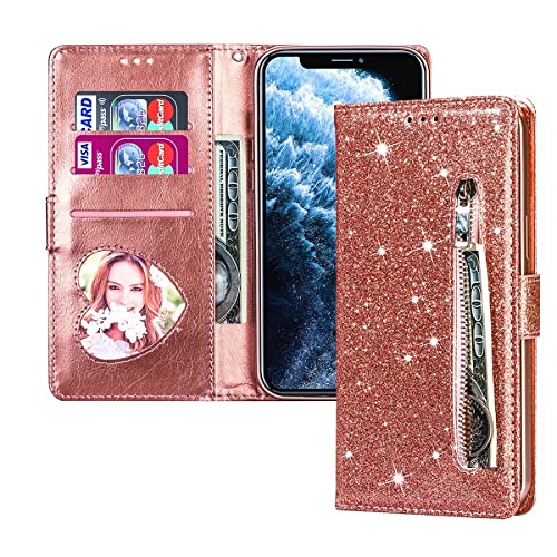 Custodia Libro Portafoglio Per Xiaomi Redmi Note 10 5G Con Cuori E Glitter - Cover Magnetica In Pelle PU Con Supporto, Blu