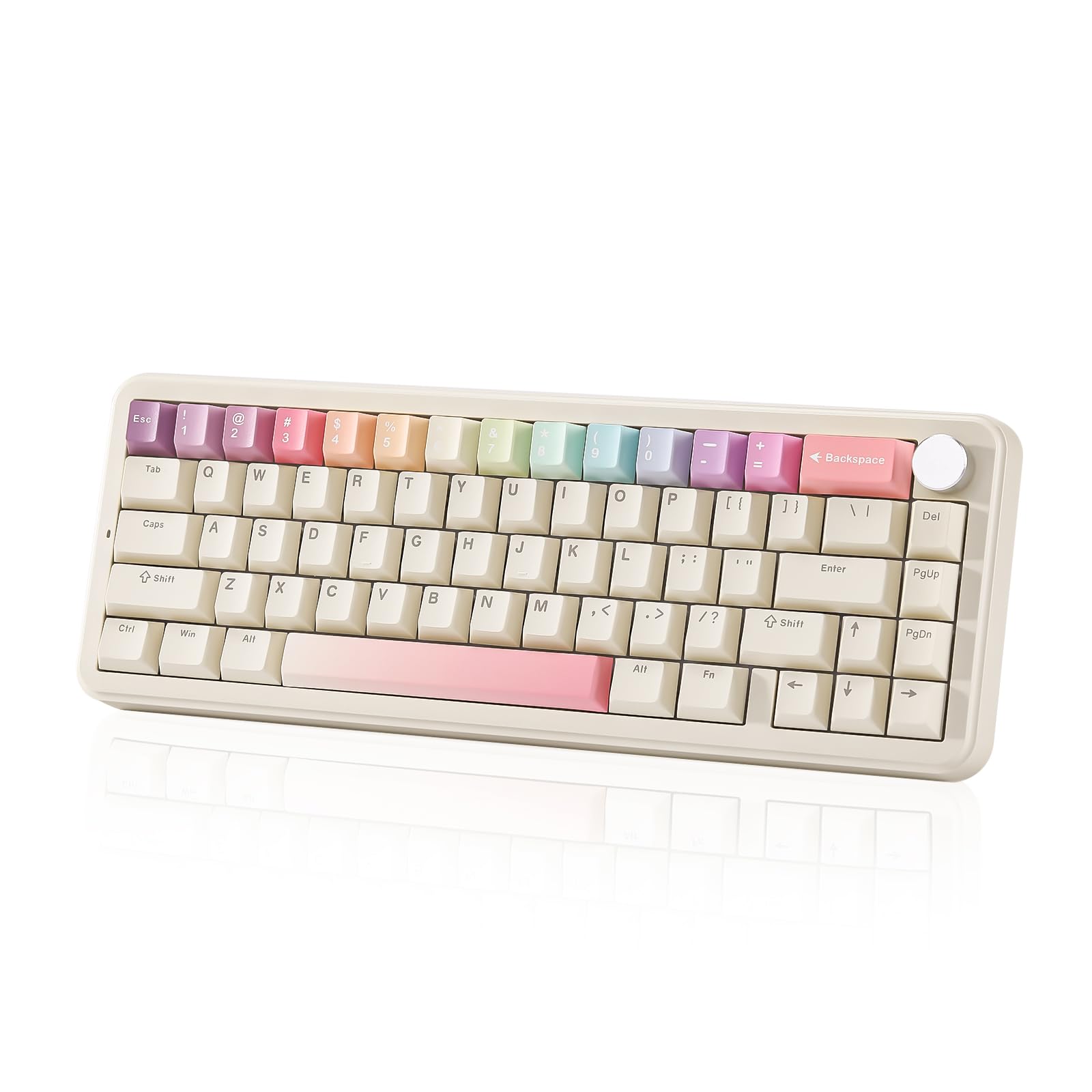 B68 Wireless Mechanical Keyboard,Tri-Mode BT5.0/2.4GHz/USB-C Hot Swappable Gasket Creamy Keyboard, RGB Backlit NKRO, Cute Keyboard for Win/Mac (Beige, Cocoa Cream V2 Switch)