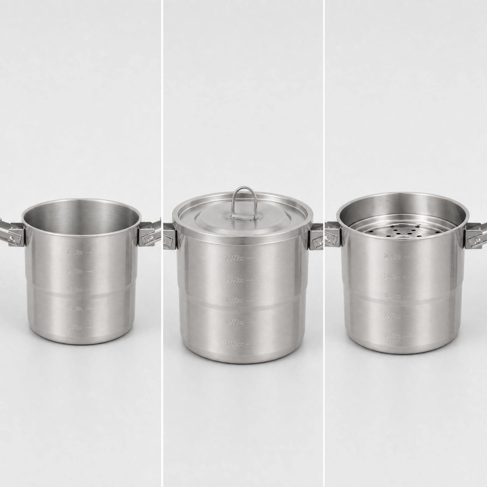 Pentola in Acciaio Inox 3 Litro Inserto per Vapore Vapore Portatile Pentola da Campeggio con Manici Pieghevoli Durevole per Campeggiatori