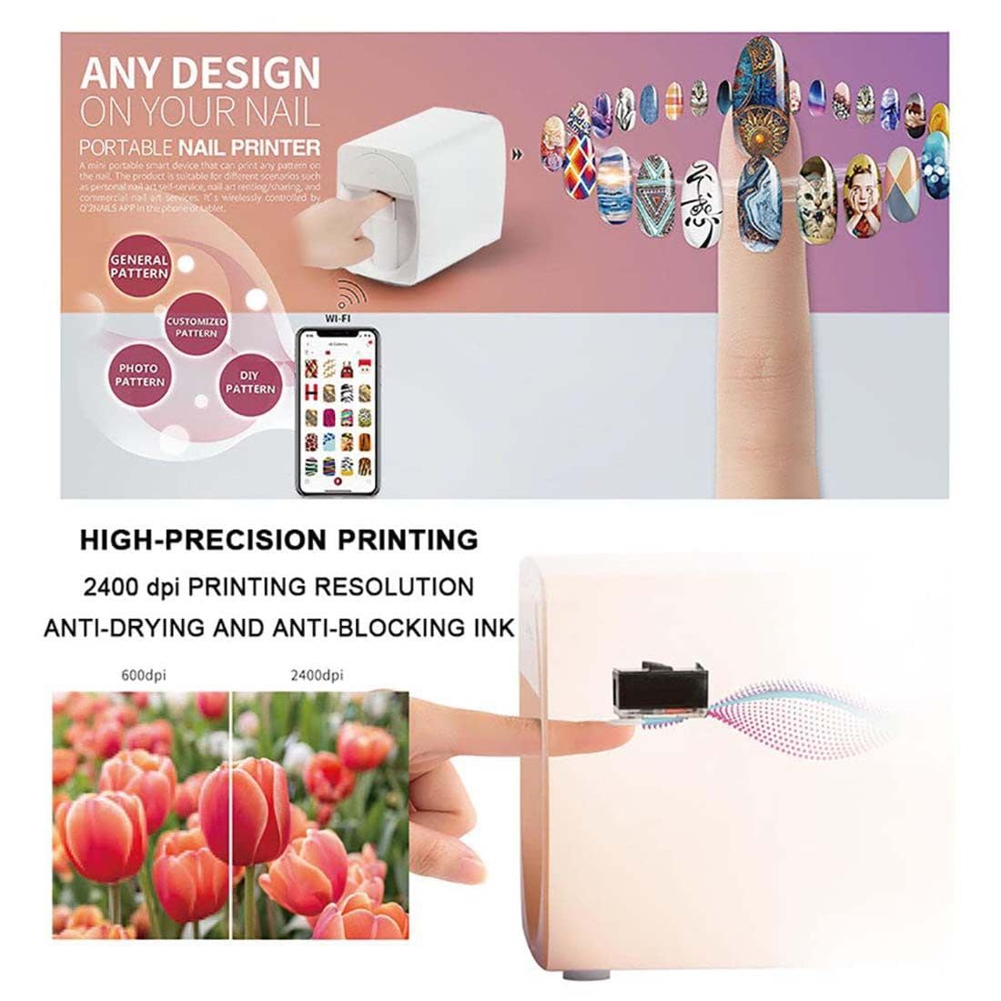 Impresora De Uñas Automática Inteligente, Impresora De Uñas 3D, Soporte WiFi/DIY/USB, Máquina De Esmalte De Uñas Portátil Multifuncional para Salón De Uñas/Manicura/Amantes De Las Uñas
