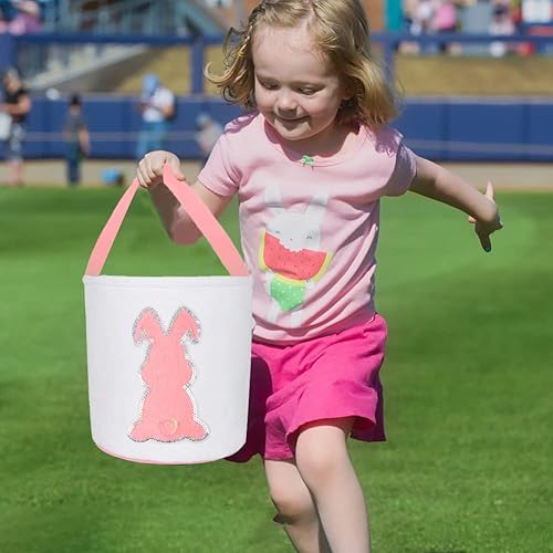 Miniatura 7 de Paquete de 2 bolsas de cesta de conejo de Pascua para niños, bolsas de lona con conejo con purpurina para niños, huevos de Pascua, decoración de