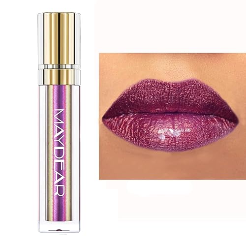 Maydear Lápiz labial Chameleon, lápiz labial morado de alta pigmentación para mujer, brillo de labios metálico, cobertura completa, multicromo,
