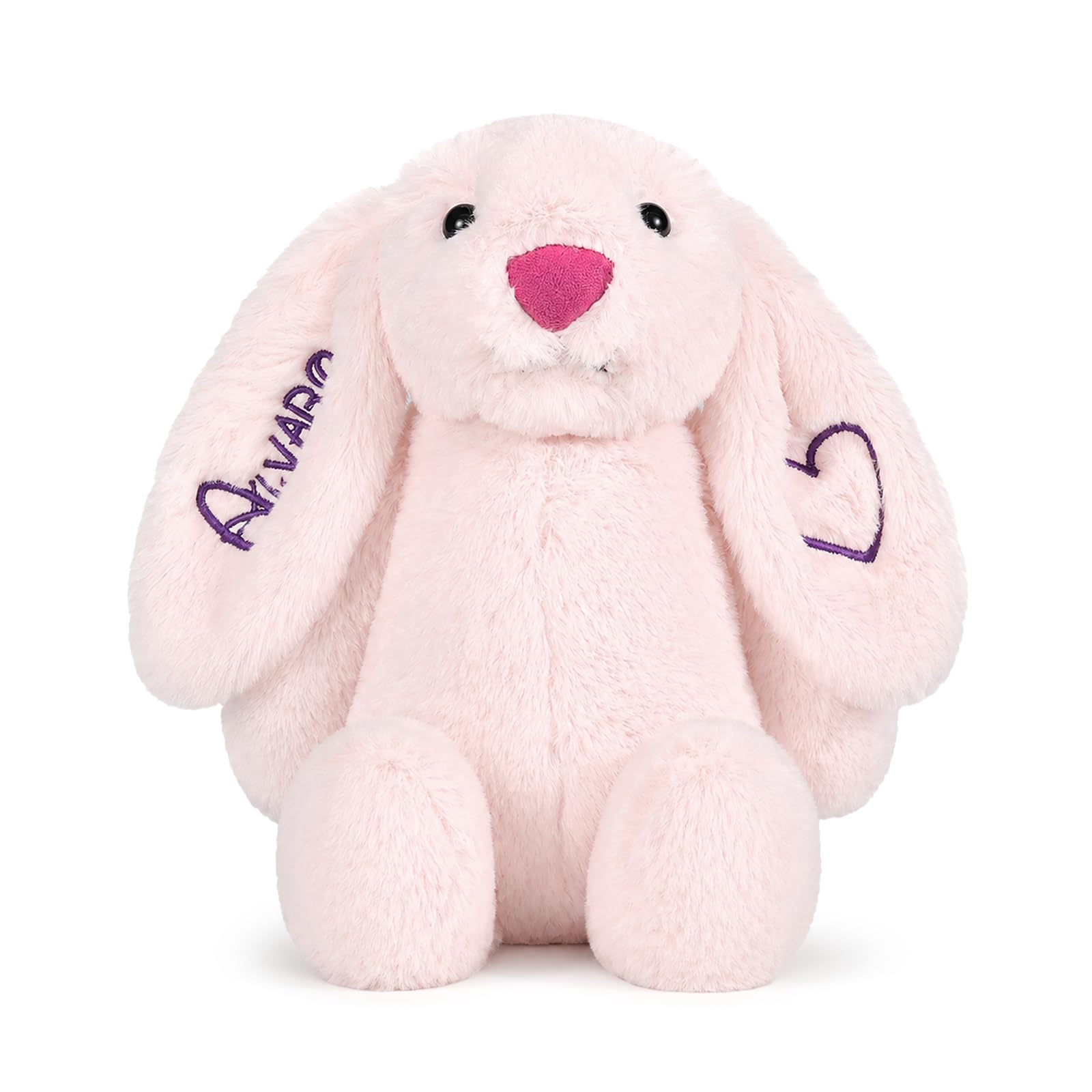 Jeweidea Personalised Bunny Rabbit Soft Toy with Name for Newborns Baby Comfort Plush Toy for Boys Girls for Baby Birthday Gifts Baby Shower Christening Gifts (B-Pink)