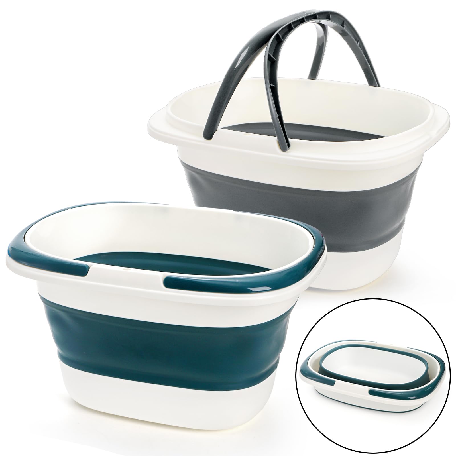 Coloch 2 Pack 16L Collapsible Plastic Bucket, Foldable Mop Buckets Laundry Basket with Handle, Portable Water Pail Space-saving Bucket for House Cleaning, Car Washing, Fishing, Camping