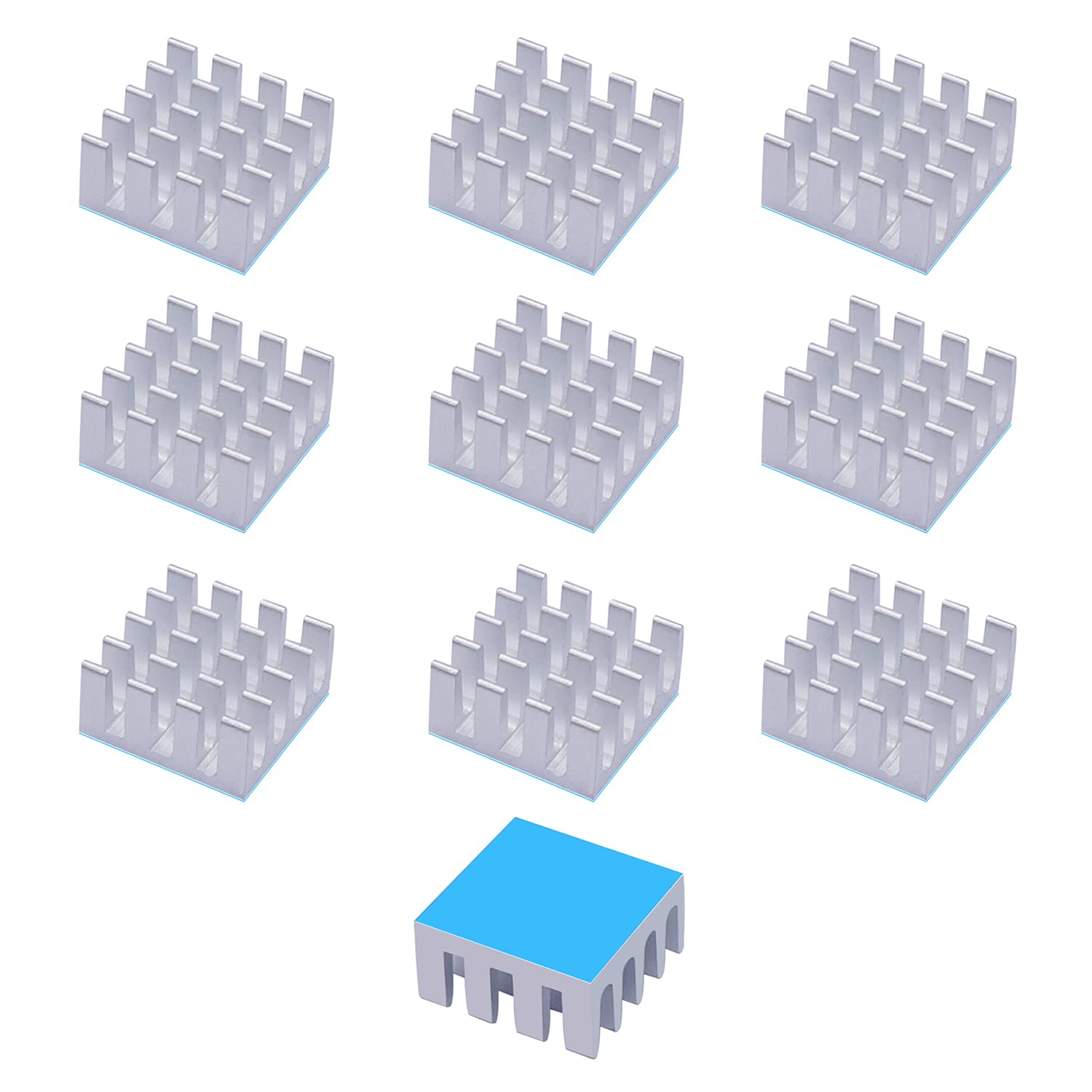 weideer 10pcs Aluminum Heat Sink 14x14x7mm/0.5" x0.5X 0.2" Small Cooler Heat Sink with Thermal Conductive Double Sided Tape for Cooling Cooler GPU Chips VRAM VGA VRAM RAM HS14x14x7W
