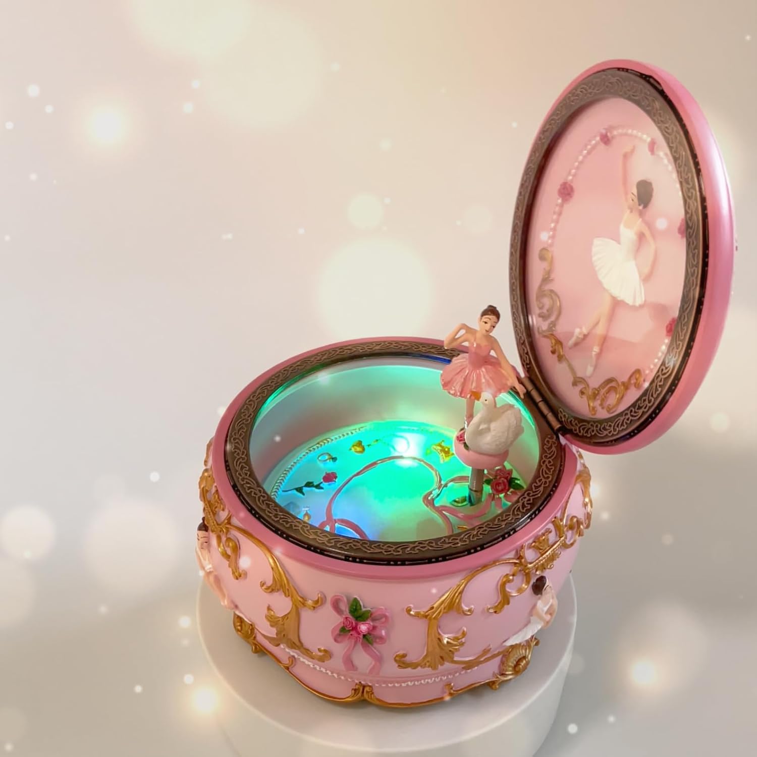 Classical Ballerina Music Box Jewelry Box LED lights Twinkling Resin Carved Collectible Mechanical Ballerine Musical Box with Sankyo 18-Note Ballerina Rotates (4# Ballet) - Image 3