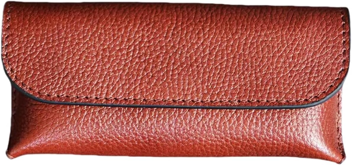 Handmade Leather Eyeglass Case, Portable Eyeglass Case, Men and Women Nearsighted Glasses & Reading Glasses Protection Box(Light Brown)