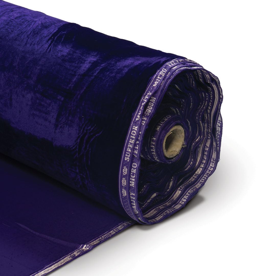 Luxurious Micro Velvet 45 Inches (112 cm) Wide Fabric by the Metre, Ideal for Dresses, Skirts, Throw Pillows, and Curtains; Available in Red, Pink, Black Velvet Material (Purple - 1 Metre)
