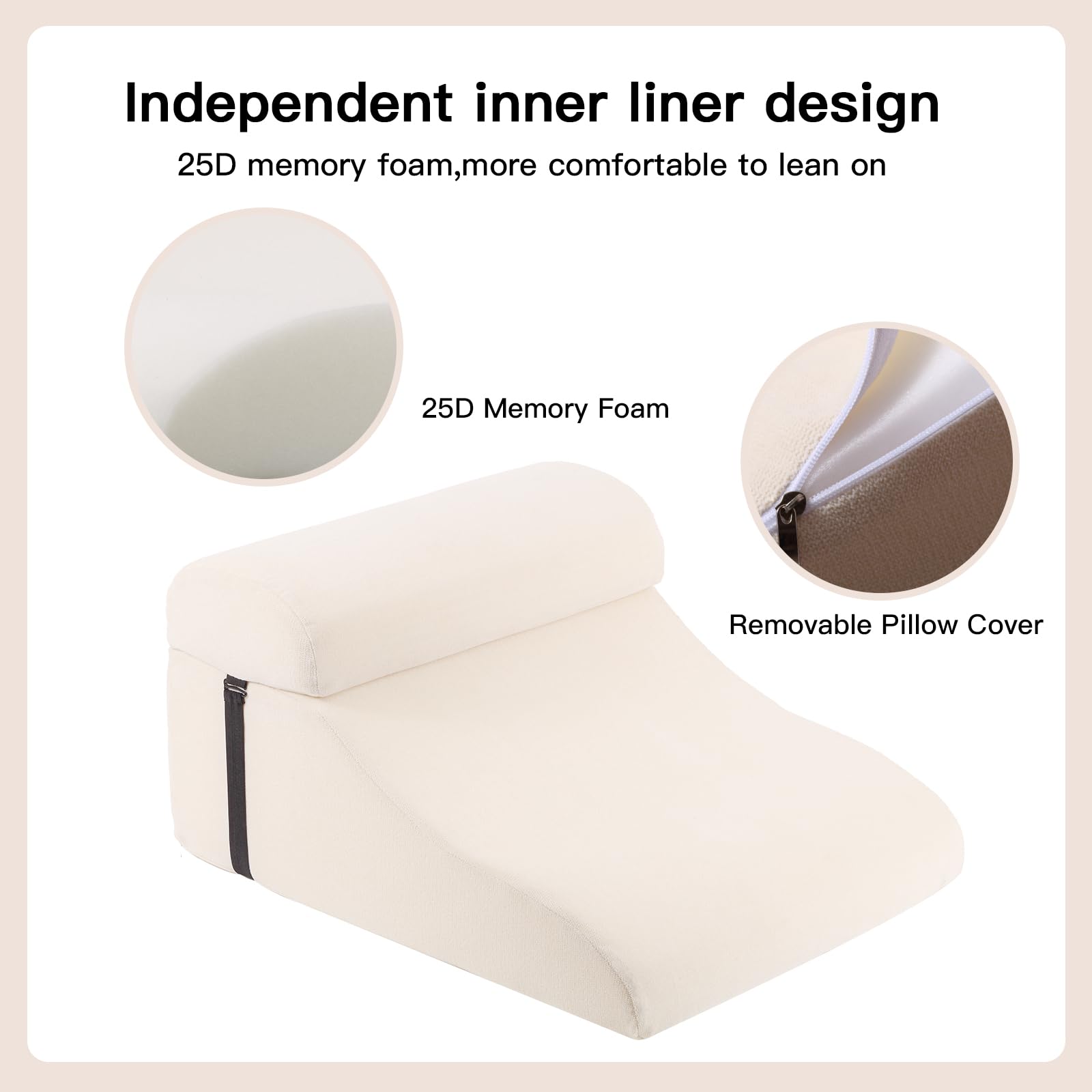 WSJHNLBEDC Cojín de lectura/respaldo para cama y sofá, almohada ortopédica de espuma viscoelástica, reposacabezas ajustable y funda extraíble para espalda, cuello y piernas, beis, 57 x 45 x 30 cm