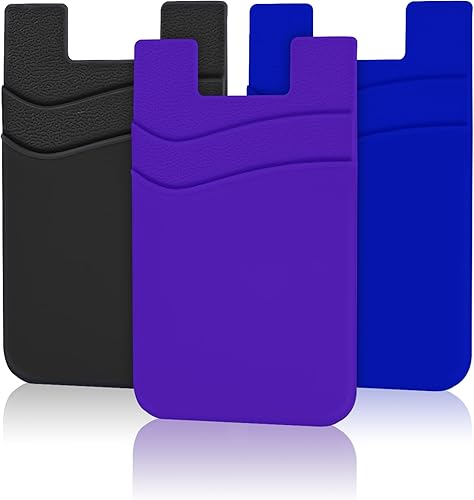 SHANSHUI Soporte para tarjetas de teléfono, paquete de 3 fundas de silicona para tarjetas de crédito, tarjeta de visita, bolsillo para iPhone,