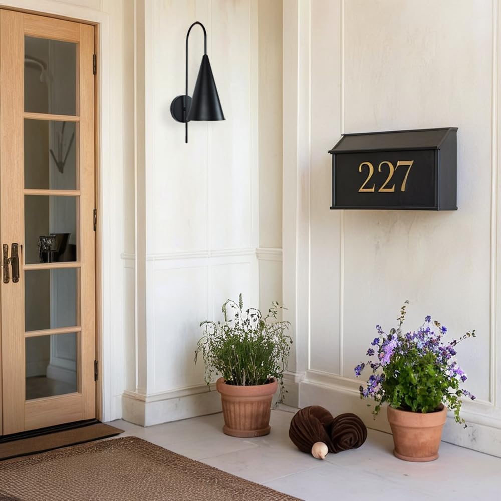 Modern Conical Metal Shade Wall Sconce Light, Industrial Gooseneck Wall Light Fixtures, Indoor Wall Mounted Lamp for Bedside Bedroom Living Room Hallway Study Room (Black)