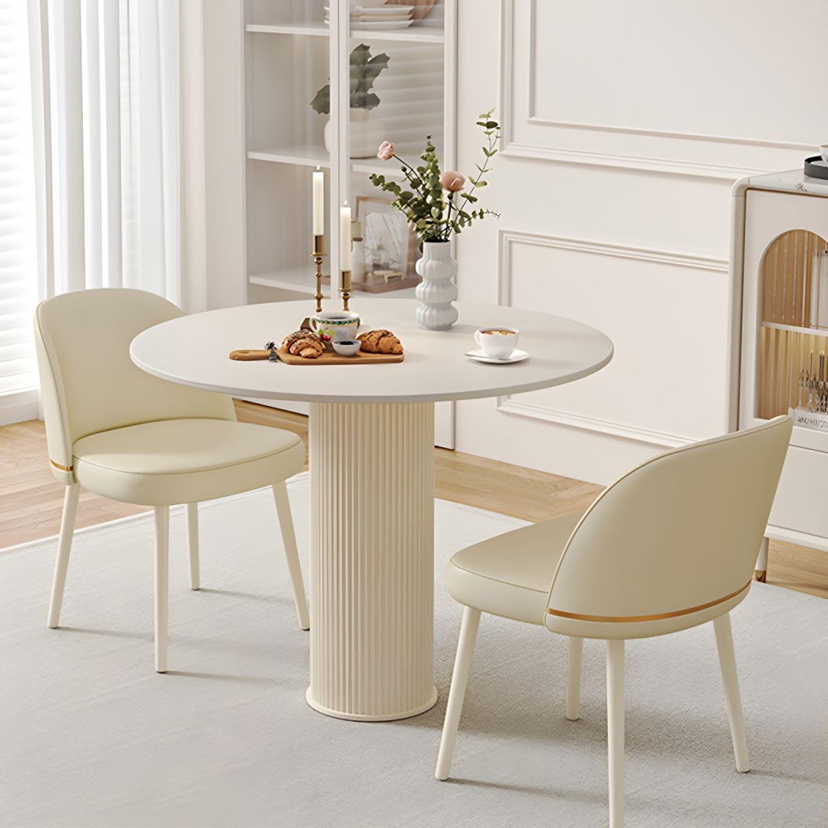 Amazon.com - LAKIQ White Stone Round Dining Table Small Modern Pedestal ...