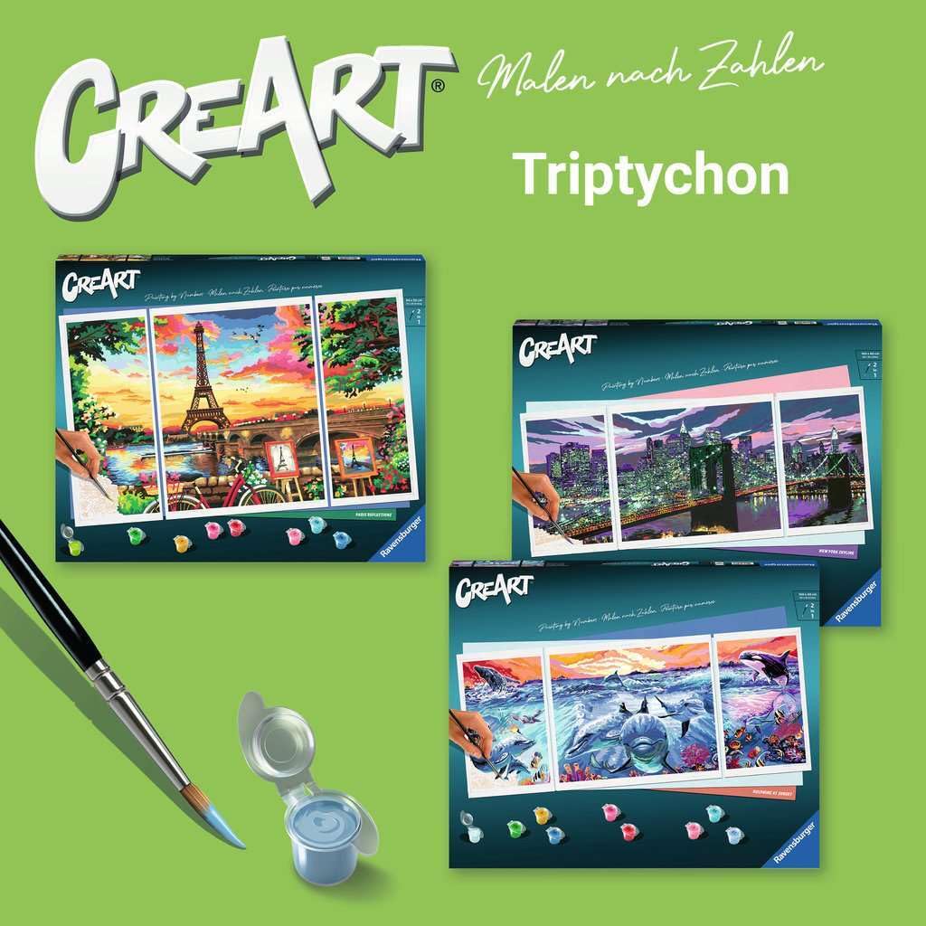 Ravensburger CreArt 23577 - Colourful Underwater World - Trittico con numeri per adulti, set di pittura fai da te con pennello e colori acrilici, regalo per donne e uomini, pittura per adulti