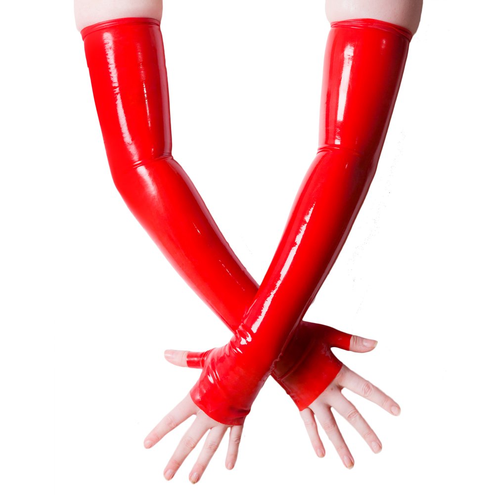 EXLATEX Women's Latex Fingerless Shoulder Length Rubber Seamless Long Gloves Outfits (Small, Black)