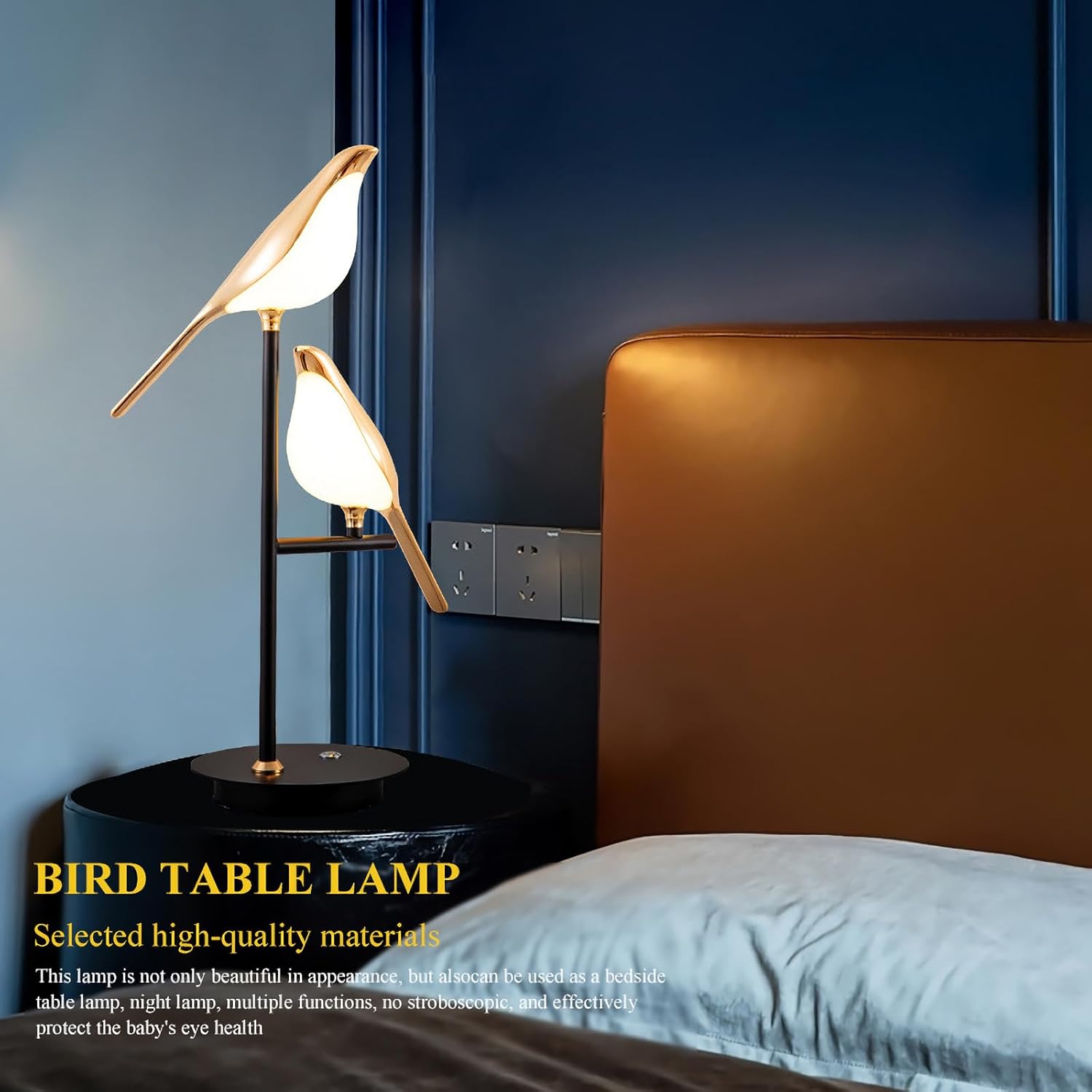 DJAMEL Bird Table Desk Lamp Bedside Night Light Modern Gold Bird Shap with Acrylic Lampshade with Adjustable Angle Bedside Table Lamps for Living Room Bedroom Reading (D13.3 * H21.5 (2 Head))