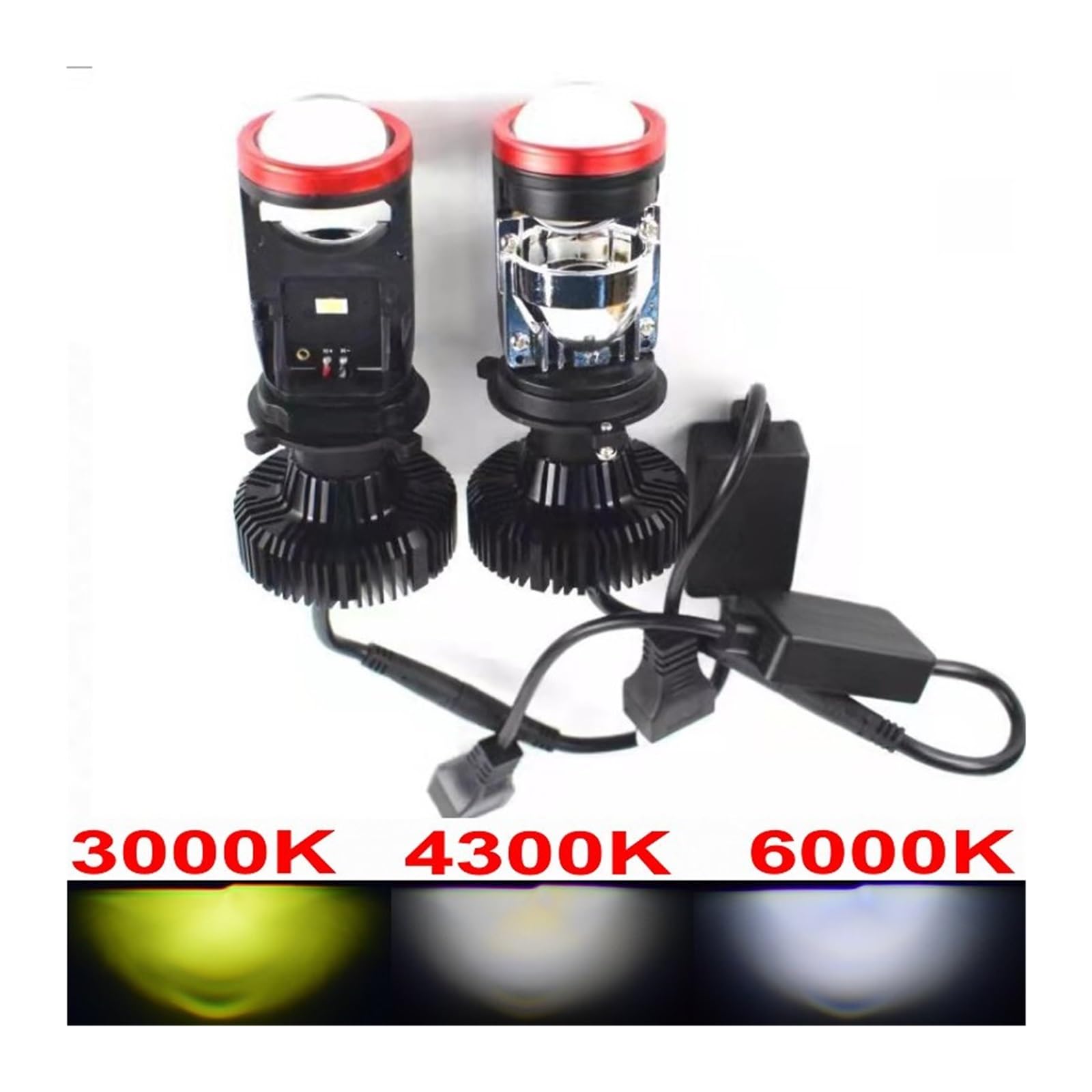 Ensemble de phare Lentille LED H4 Triple Couleur Pour Mini Projecteur, Phares LED H4 3000K 4300K ​​6000K, Ampoule Canbus H4, Faisceau Haut Et Bas(3000K 4300K 6000K,Conduite à droite)