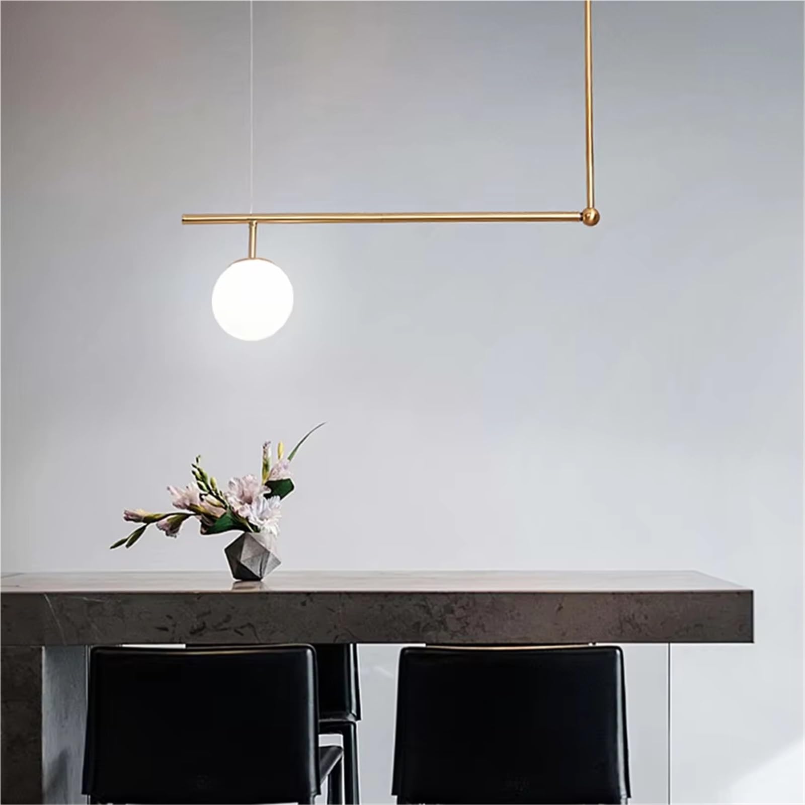 ASerZenith Postmodern Glass Long Chandelier Lights Golden Wrought Iron Lustre Suspension Lamp For Kitchen Dining Room Light Fixture,Cold Light-1 Light