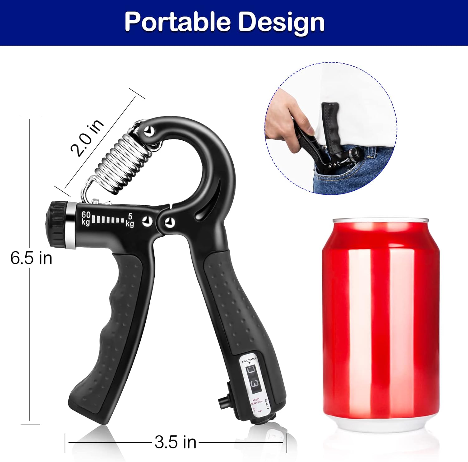 Grip-Strength-Trainer with Counter 2 Pack Adjustable-Resistance 11-132 lbs (5-60kg) Handgrip Exerciser Strengthener Perfect for Muscles Building and Musicians Athletes Hand Rehabilitation Exercising : Sports & Outdoors