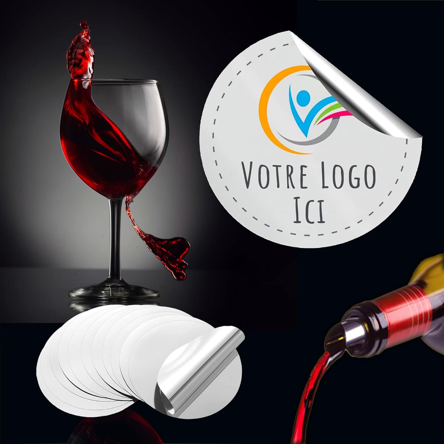 Stop Goutte vin (Lot de 50) + Coffret Bois - Anti Goutte vin à Personnaliser avec Texte & Logos [ Bec verseur Alcool ]