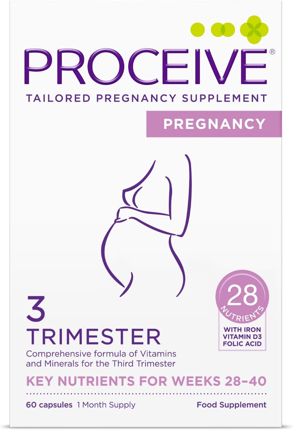 Proceive® Pregnancy Trimester 3 (28 Weeks) Vitamin & Mineral Supplements 60 Capsules - Vegan