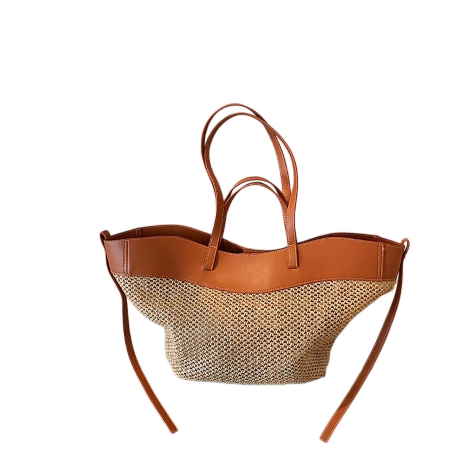 Borsa Spalla Paglia Tessuta in con Finitura Liscia A 2 Vie di Grande capacità-Small Black-Large(Max Length>50cm)