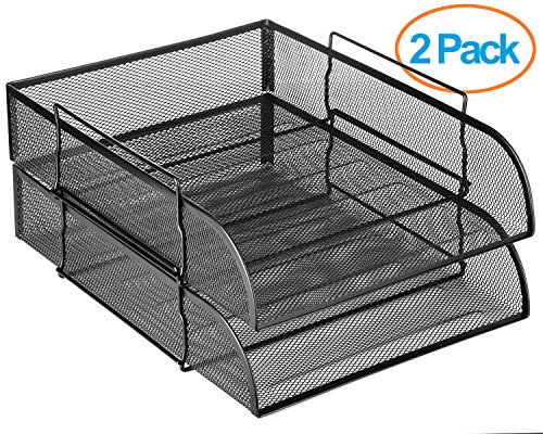 Mail Sorter, 2 Tier Office Storage Supplies for Folders and Paper, Mesh Folders Organizer, Desk Shelf Organizer by Halter