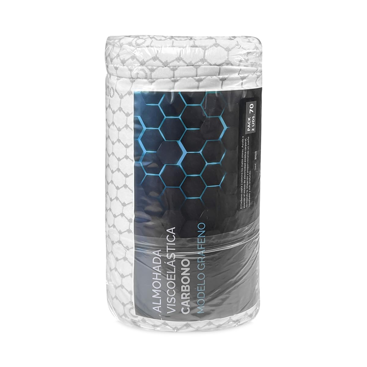 Homey - Almohada Viscoelástica Carbono | Máximo Confort y Excelente Adaptabilidad con Propiedades Antiestrés | 2 Unidades de 70 x 40 cm