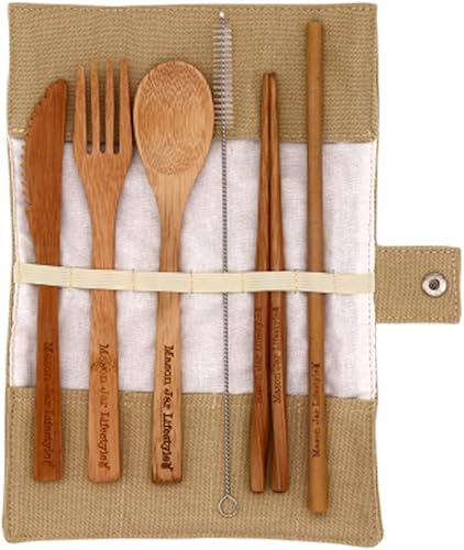 Miniatura 3 de Utensilios de bambú de viaje | Cubiertos | Juego de cubiertos con funda de transporte de algodón por Mason Jar Lifestyle