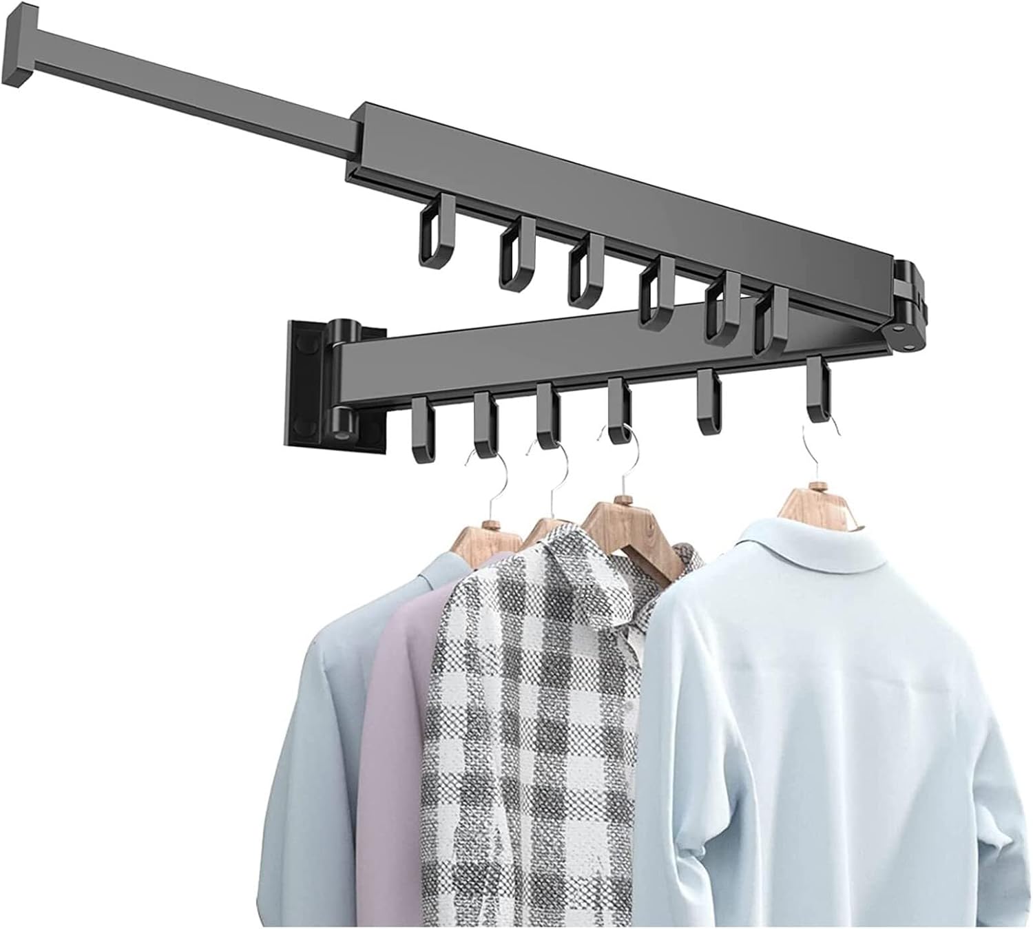 Wall Hung Clothes Drying Rack, Space Saver Airing Rack Collapsible Clothes Rail, Retractable Clothes Drying Rack Foldable Drying Rack for Balcony, Laundry, Bathroom, Bla