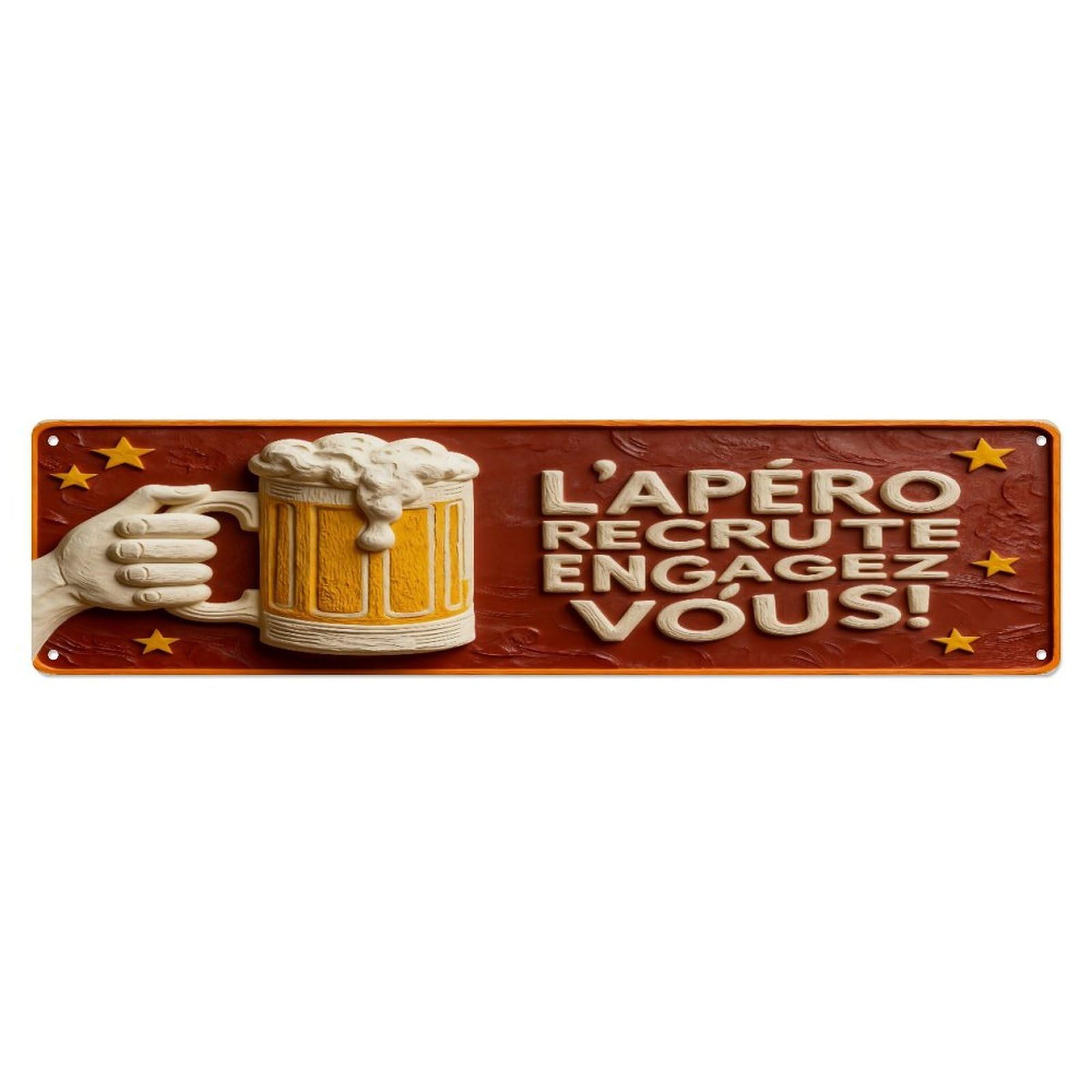 Hand Holding Beer Mug Stars Background Metal Tin Sign Plaque