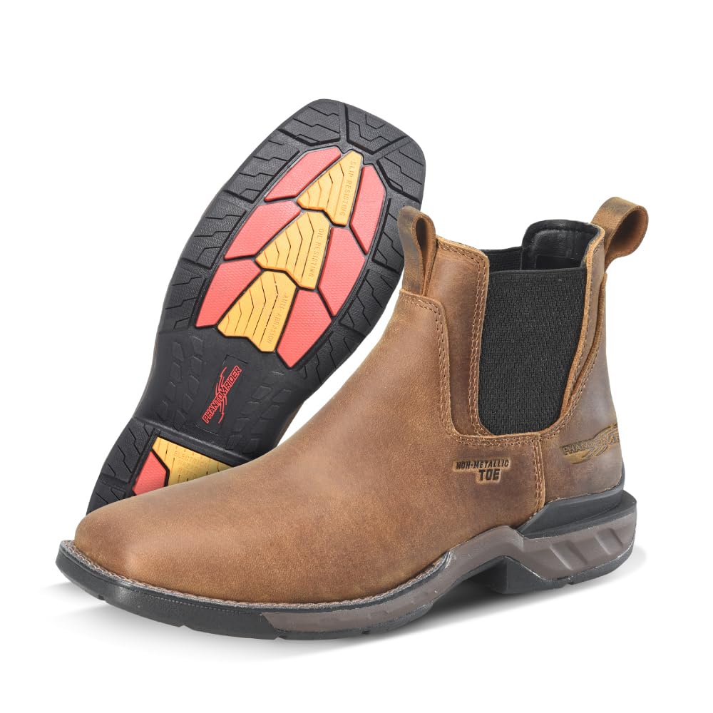 PHANTOM RIDER Heisler 5" Composite Toe Wide Square Toe Romeo Mens Work Boots Oil Slip Resistant Leather Upper Safety Pull On