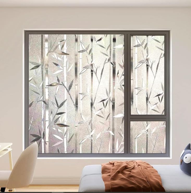 Image of SIA VENDORS Window Privacy Decorative Stained Glass Window Decal Tint Film, Adhesive Static Cling Sun Blocking Window Stickers, Door Covering for Home (12IN' x 5FT', BambooLeaf)