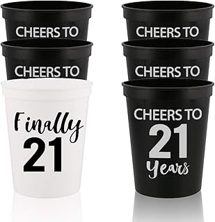 Veracco Finally 21 And Cheers To 21 Years - Twenty First Stadium Party Cup Funny 21s Birthday Gag Gifts For Him Herr Party Favors Decorations (White/Black, 12)