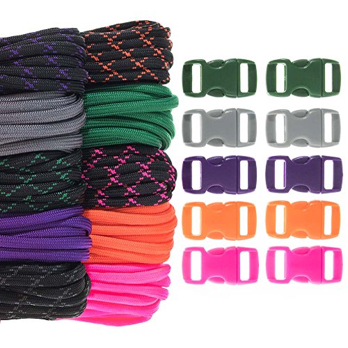 PARACORD PLANET Kits de artesanía Combinados de Paracord Tipo III de 550 LB con Hebillas (Neon X) Cover