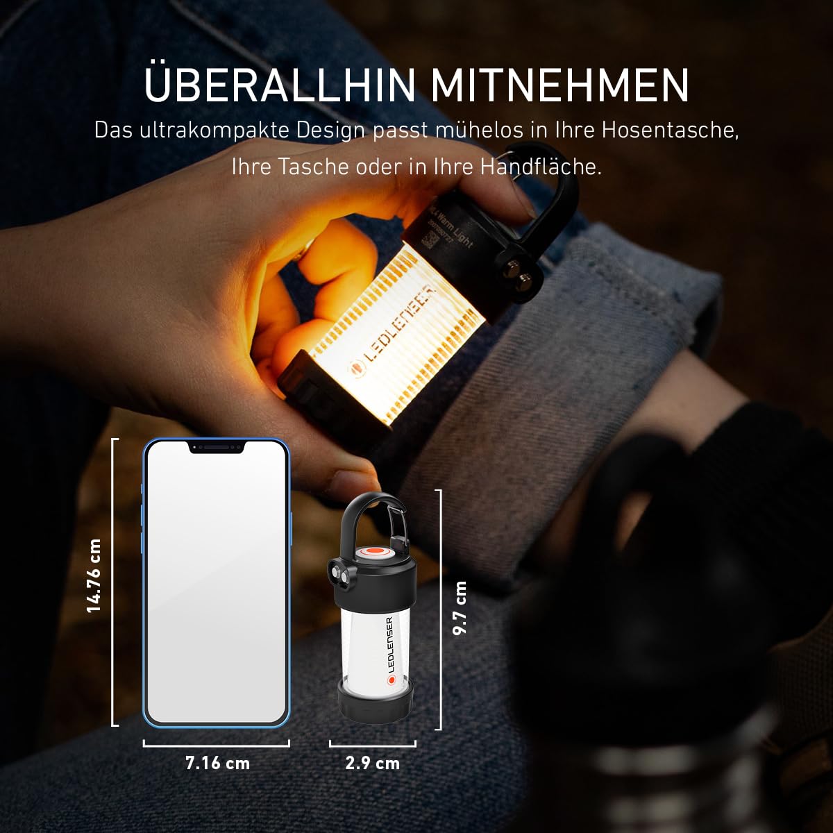 Ledlenser ML4 Warm Light LED Laterne, 300 Lumen, bis 40h Laufzeit, aufladbar, Rotlichtfunktion, Schwarz