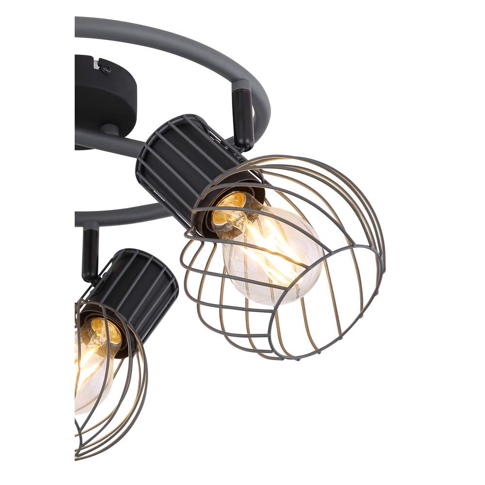 Lampada da soffitto con gabbia in metallo a 3 luci, faretti mobili