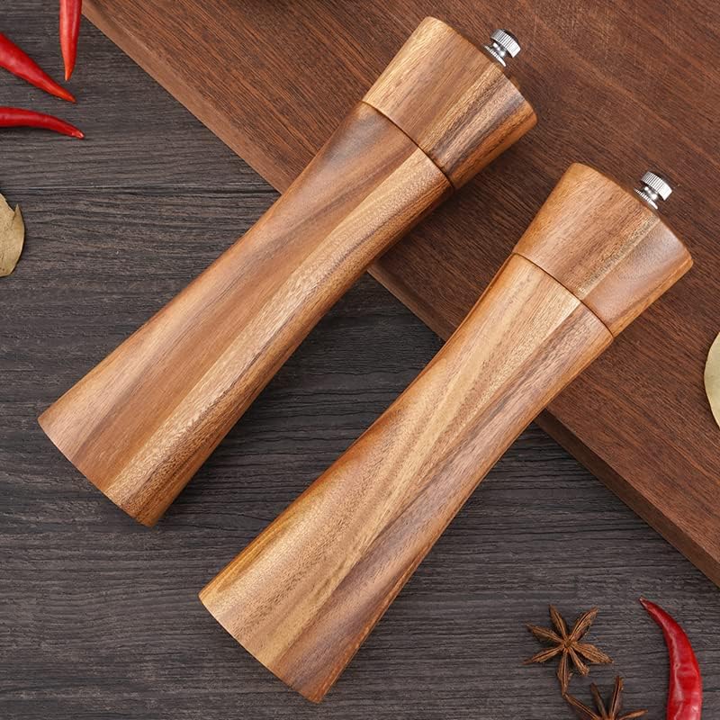 Miniatura 7 de GENIEX QUEEN - Juego de molinillos de sal y pimienta rellenables, juego de sal y pimienta de madera de acacia, fácil de recargar, accesorio de