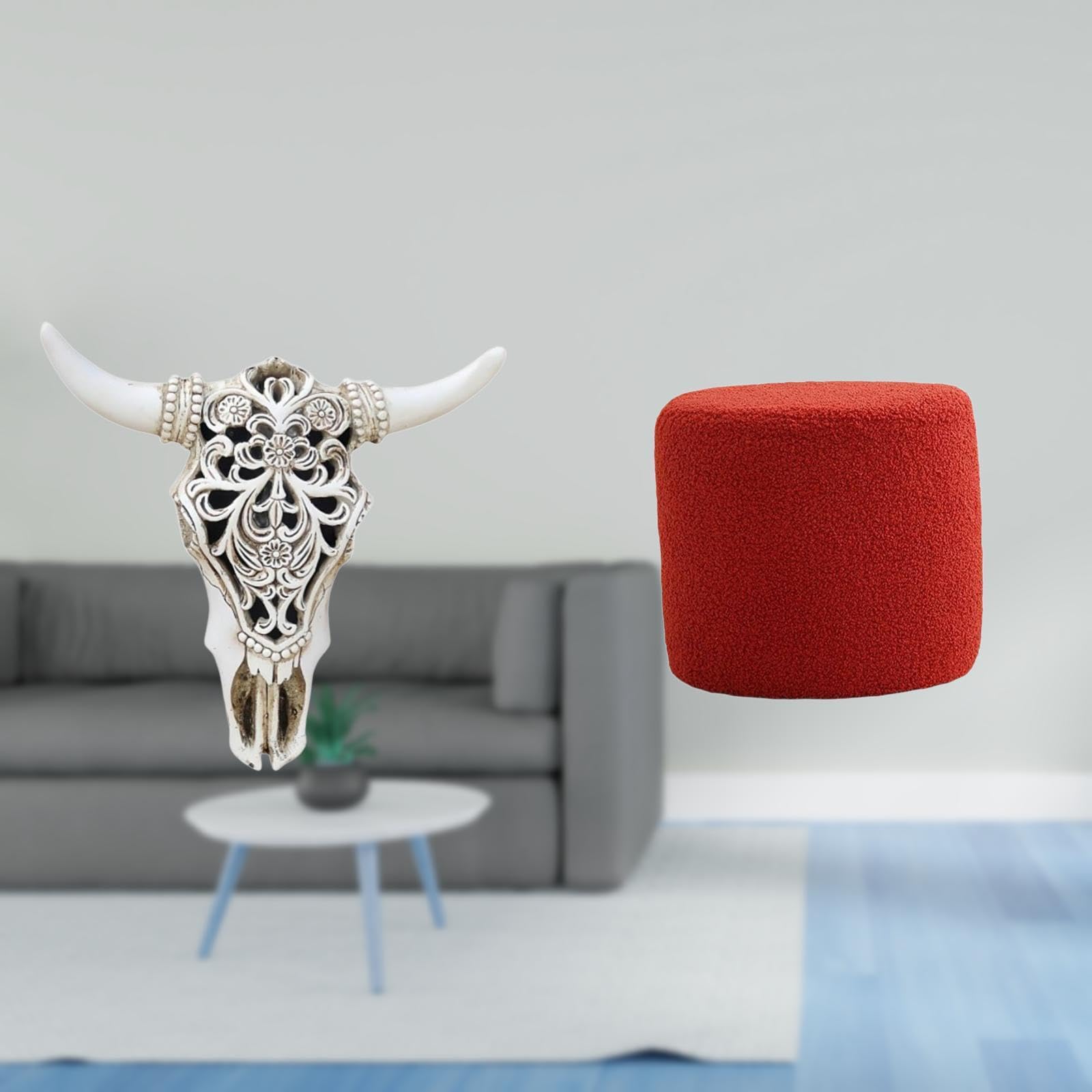 Enakshi® Tribal Bull Head Wall Hanging Art Sculpture Ornament for Office Farmhouse Bedroom with Round Ottoman Foot Rest Stool Bench Seat Chair Small Cylinder Sofa Tea Stool for Nursery Apartment-image-22