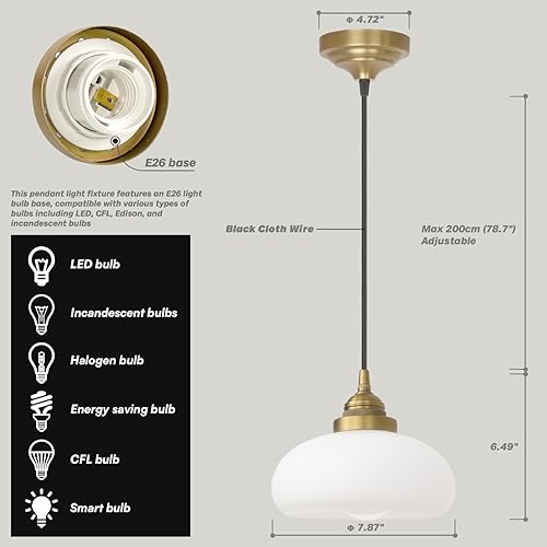 Miniatura 2 de Luces colgantes de cristal para isla de cocina, lámparas colgantes vintage con pantalla de vidrio blanco, lámpara de techo colgante de globo para