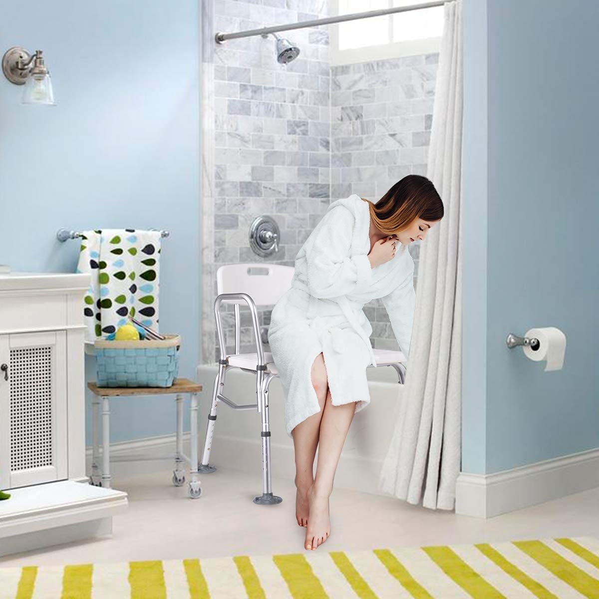 Taburete para bañera Taburete de Ducha Banco para bañera en Aluminio Asiento de bañera Antideslizante Regulable en Altura con reposabrazos para Personas Mayores