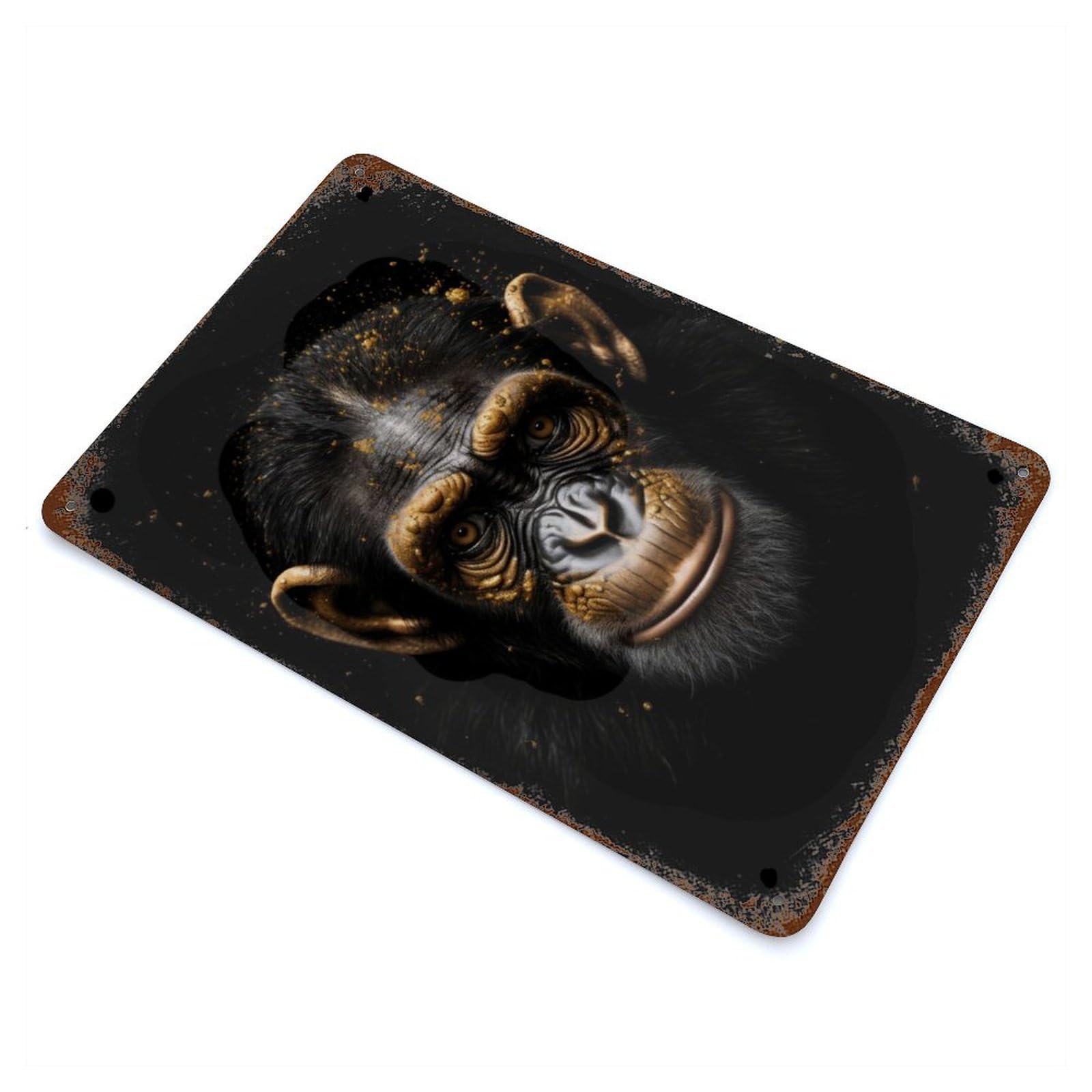 Chimpanzee Gold Dark Vintage Wall Sign 11.8"x7.9", Rust Effect Metal Decor for Farmhouse, Kitchen And Entryway Decor