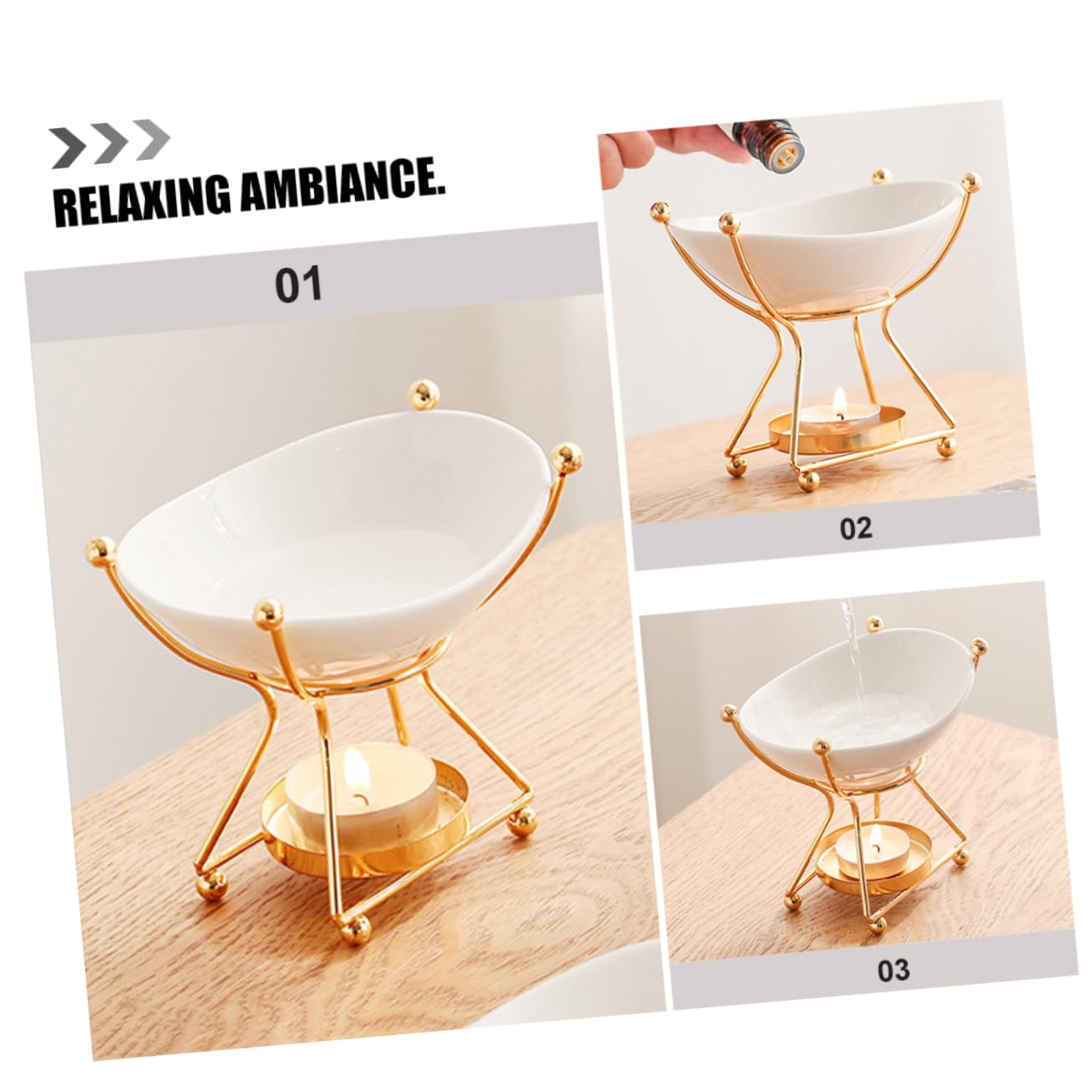 MAGICLULU Oli Essenziali Diffusore Funzione Riscaldante Bruciatore di Incenso in Ferro e Ceramica Oro per Casa e Relax