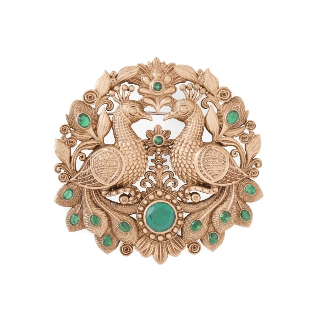 SKYDYEING Peacock Design Brooch Lapel Pin Antique Gold Finish Green Stone Statement Badge for Women Men Ethnic Wear-image-45