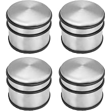 4 Packs 3.54 X 3 Inches Stainless Steel Door Stopper, Premium Durability and Safety Floor Door Stopper, Door Stops with Silica Gel Treads for Home, Office, Garage, by GENHAKON
