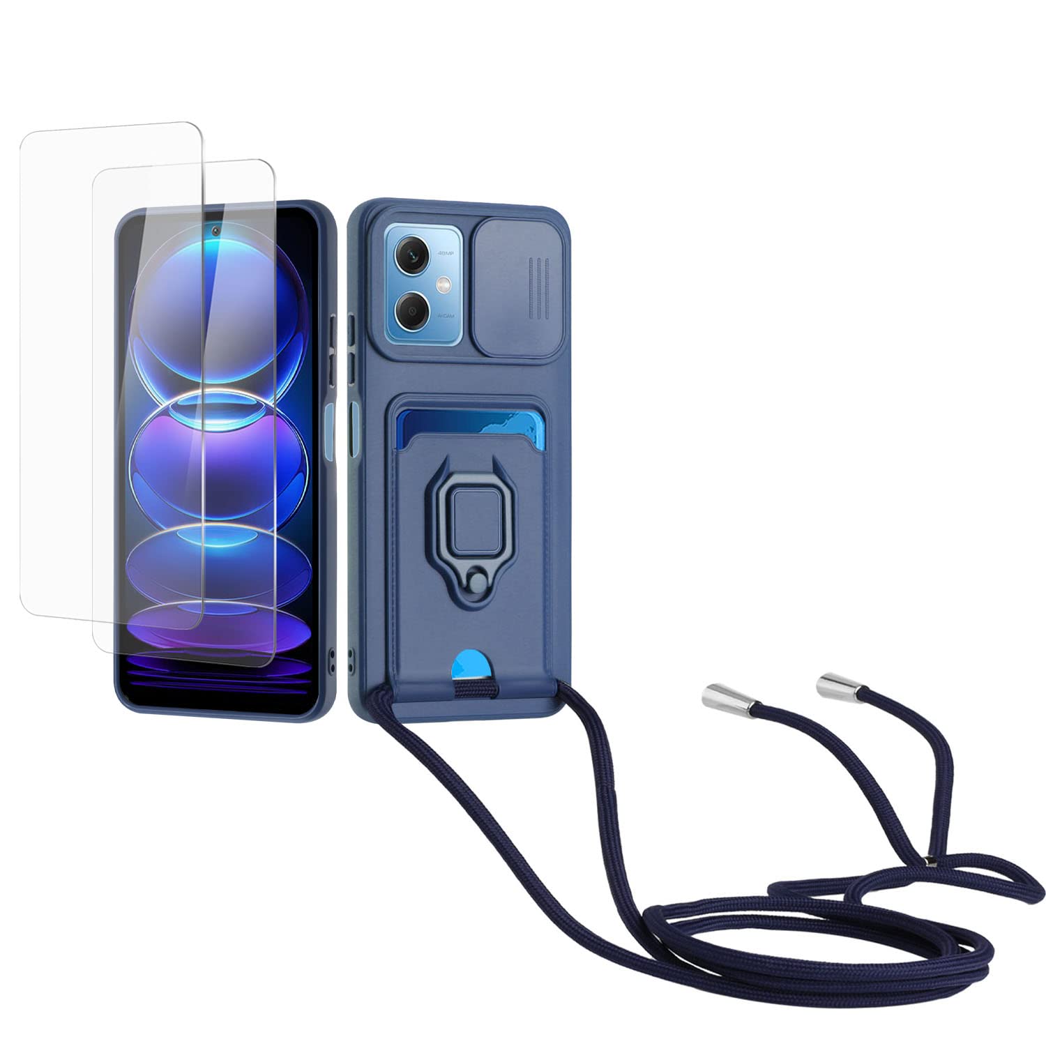 Kaslly Funda con Cuerda para Samsung Galaxy A35+[2 Pack Protector Pantalla],Case con Ranura para Tarjetas,Cubierta de Cámara Deslizante Proteger,Doble Cara Protección-Negro — view 47