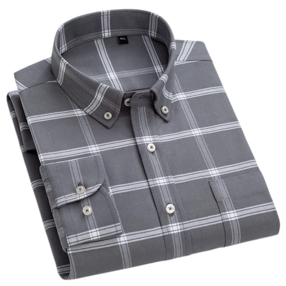 HGJH Hemdjacke Herren, Herren Langarm Flanellhemd Thermohemd Gitter Grau Hemd Baumwollhemd Herren Slim Fit Holzfäller Bequem Karierte Hemdjacke Lässiges Arbeitshemd Für Herren Jungen