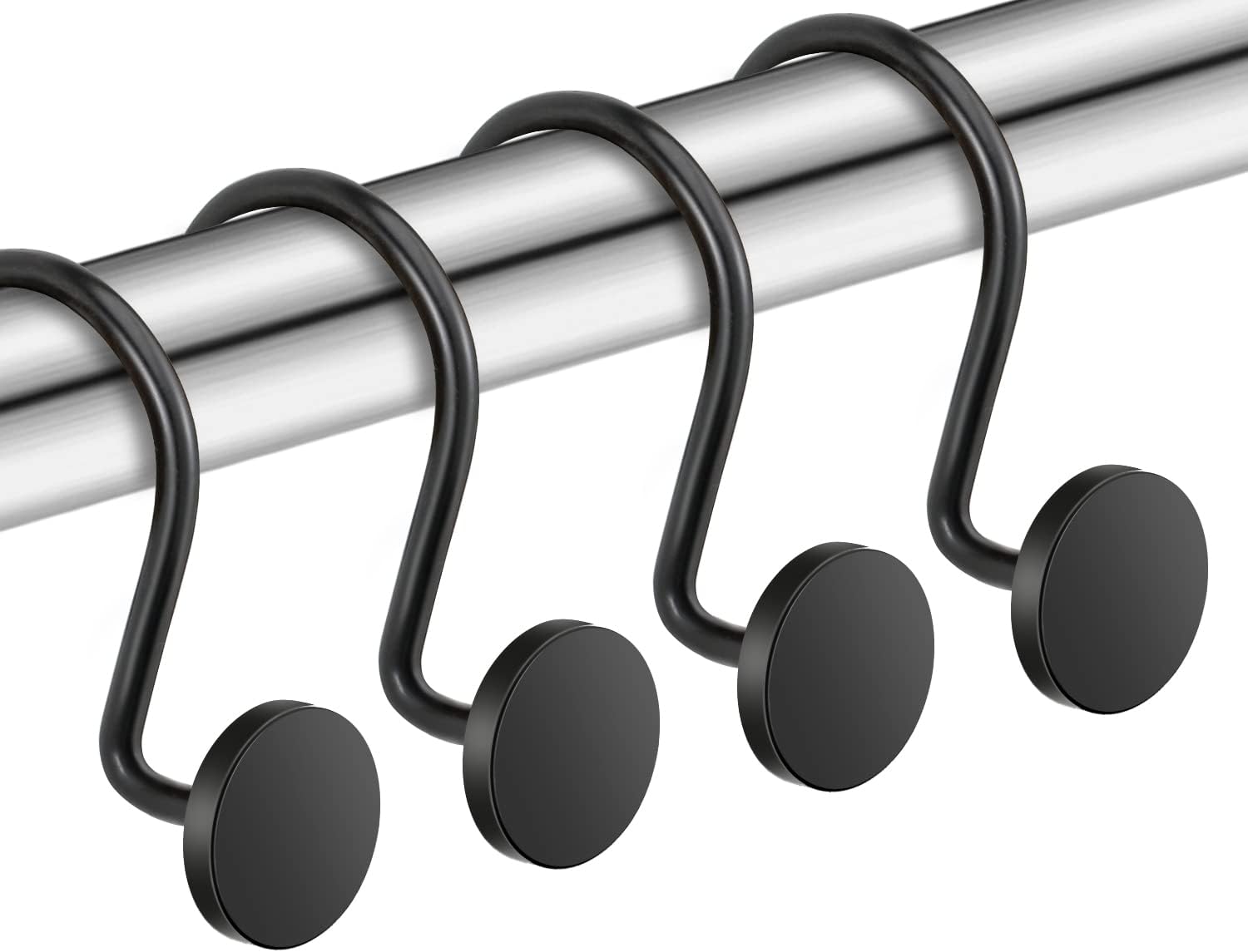CHICTIE Black Shower Curtain Hooks, 12 Pieces, Metal, Shower Curtain Rings, Modern Decorative Design