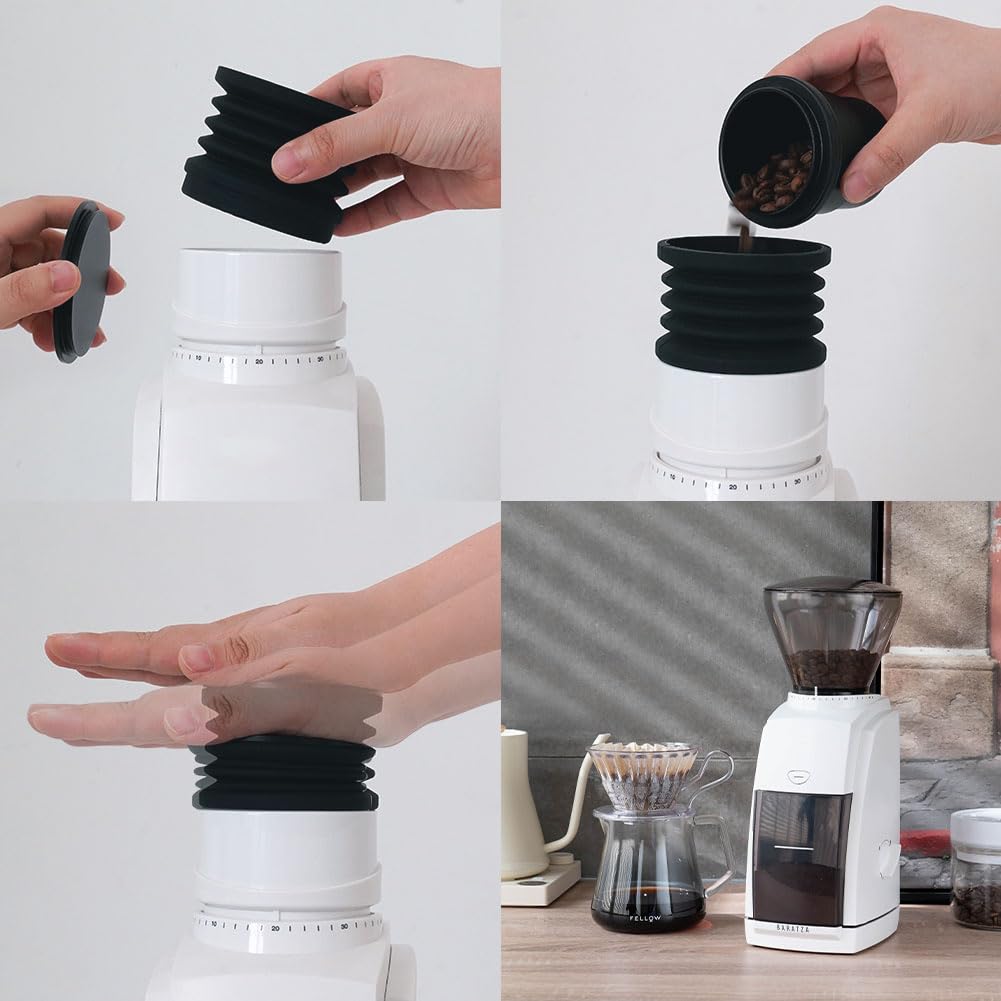 Kaffeemühle Einzeldosis-Trichter, kompatibel mit Baratza Encore Kaffeemühle, Silikonbalg mit mentalem Deckel, zum Ausblasen von Restkaffeesatz, Weiß